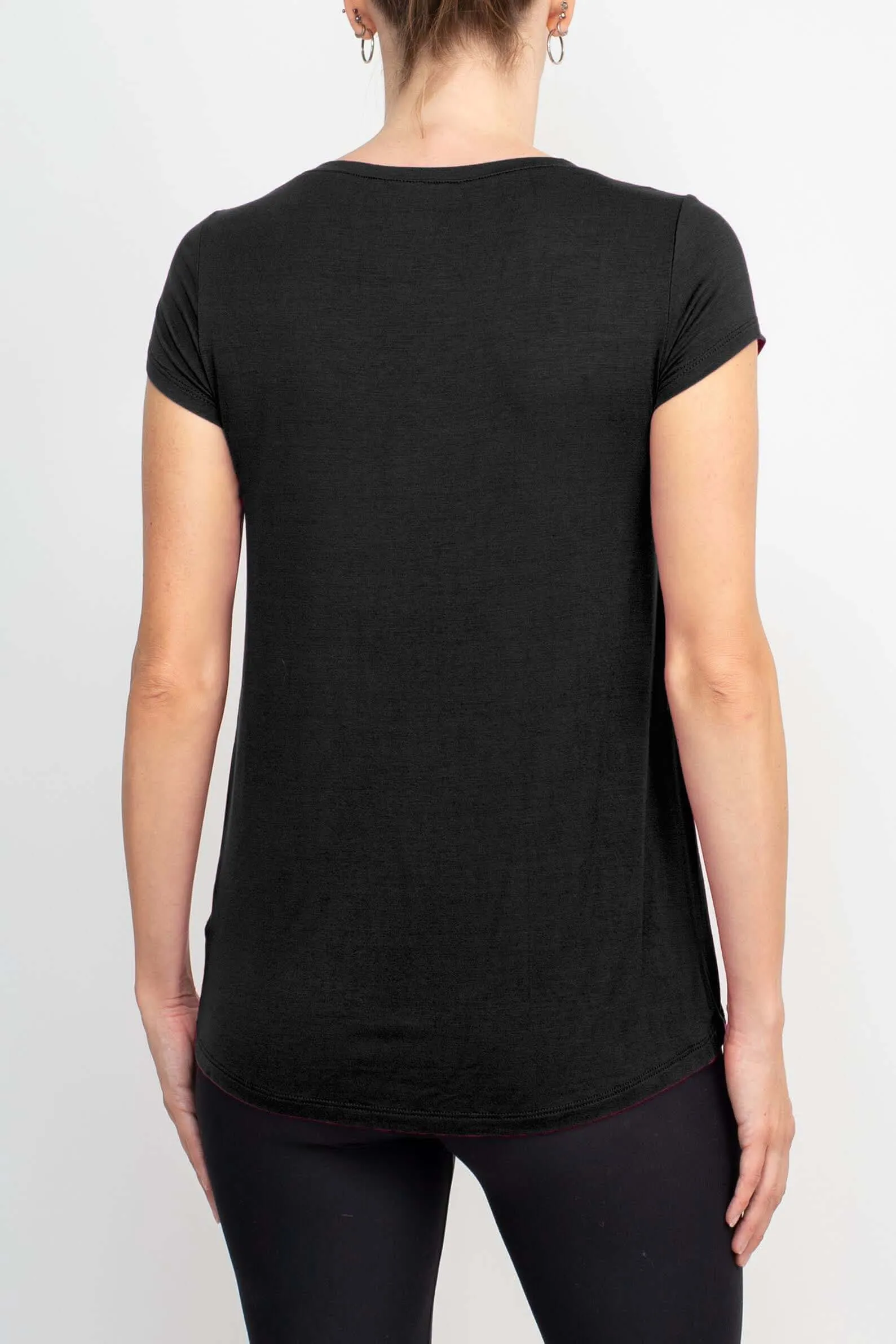 Cable & Guage Scoop Neck Short Sleeve Pocket Solid ITY Top