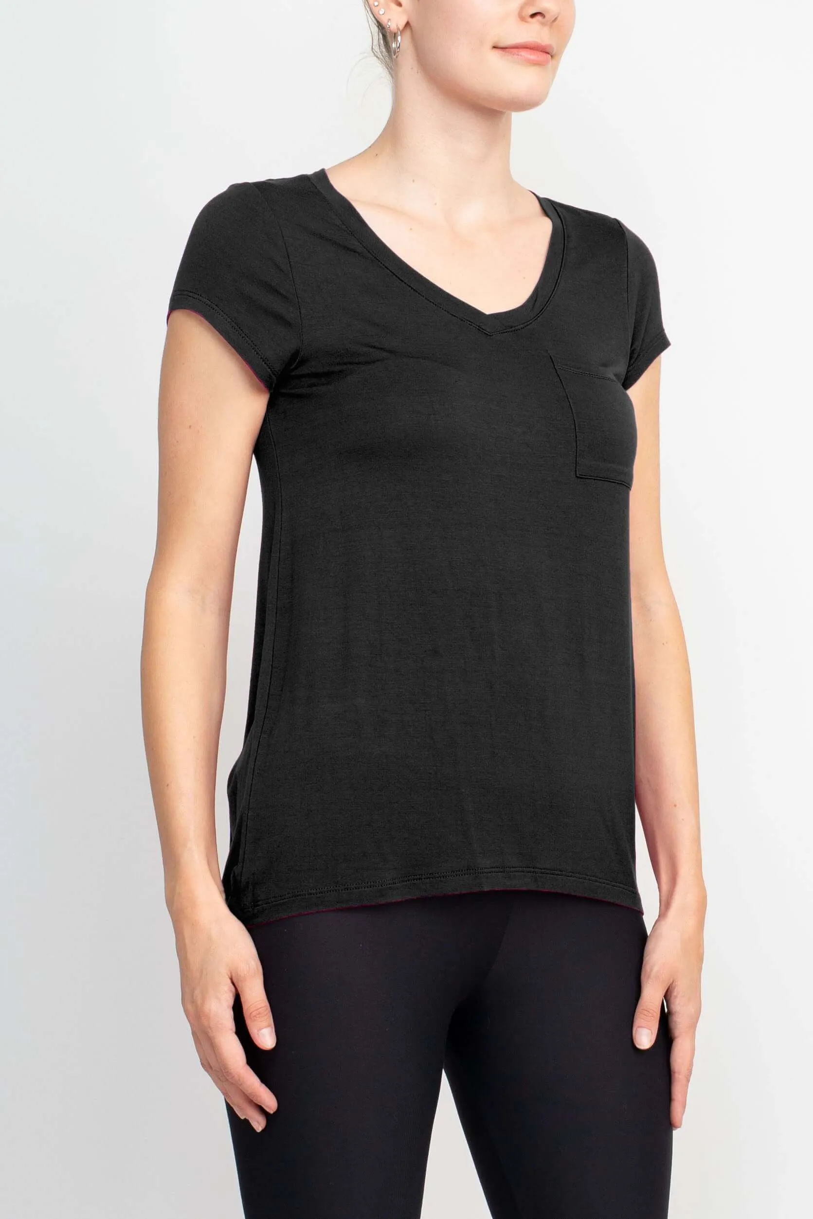 Cable & Guage Scoop Neck Short Sleeve Pocket Solid ITY Top