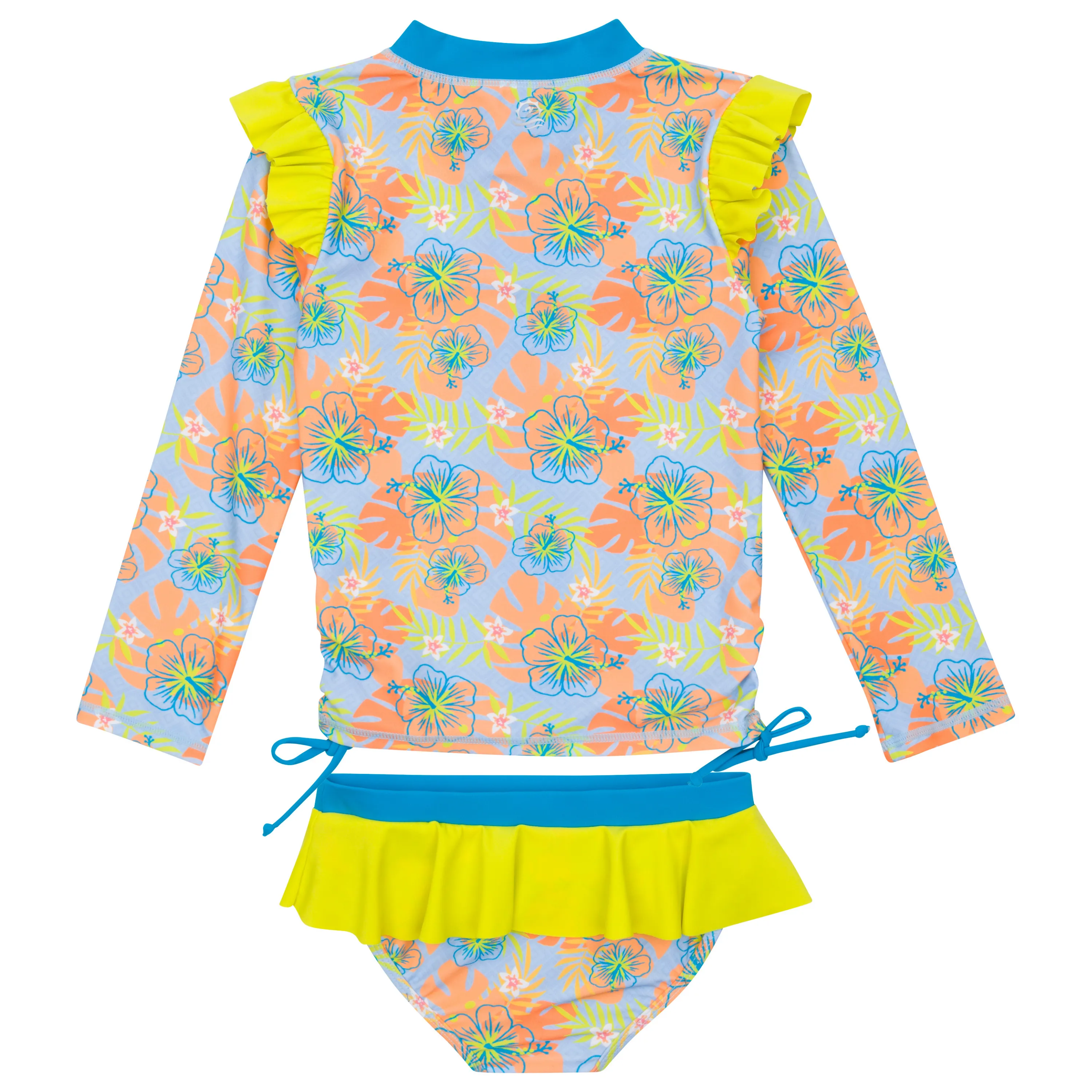 Girls Long Sleeve Rash Guard Ruffle Bottom Swimsuit Set (2 Piece) | "Groovy"