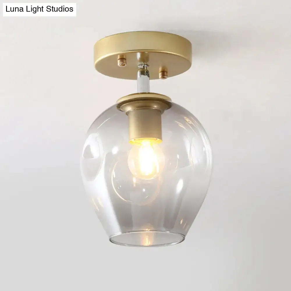 Modern Black/Gold Carafe Semi Flush Light - 1 Light, Clear/Amber/Smoke Gray Glass Shade