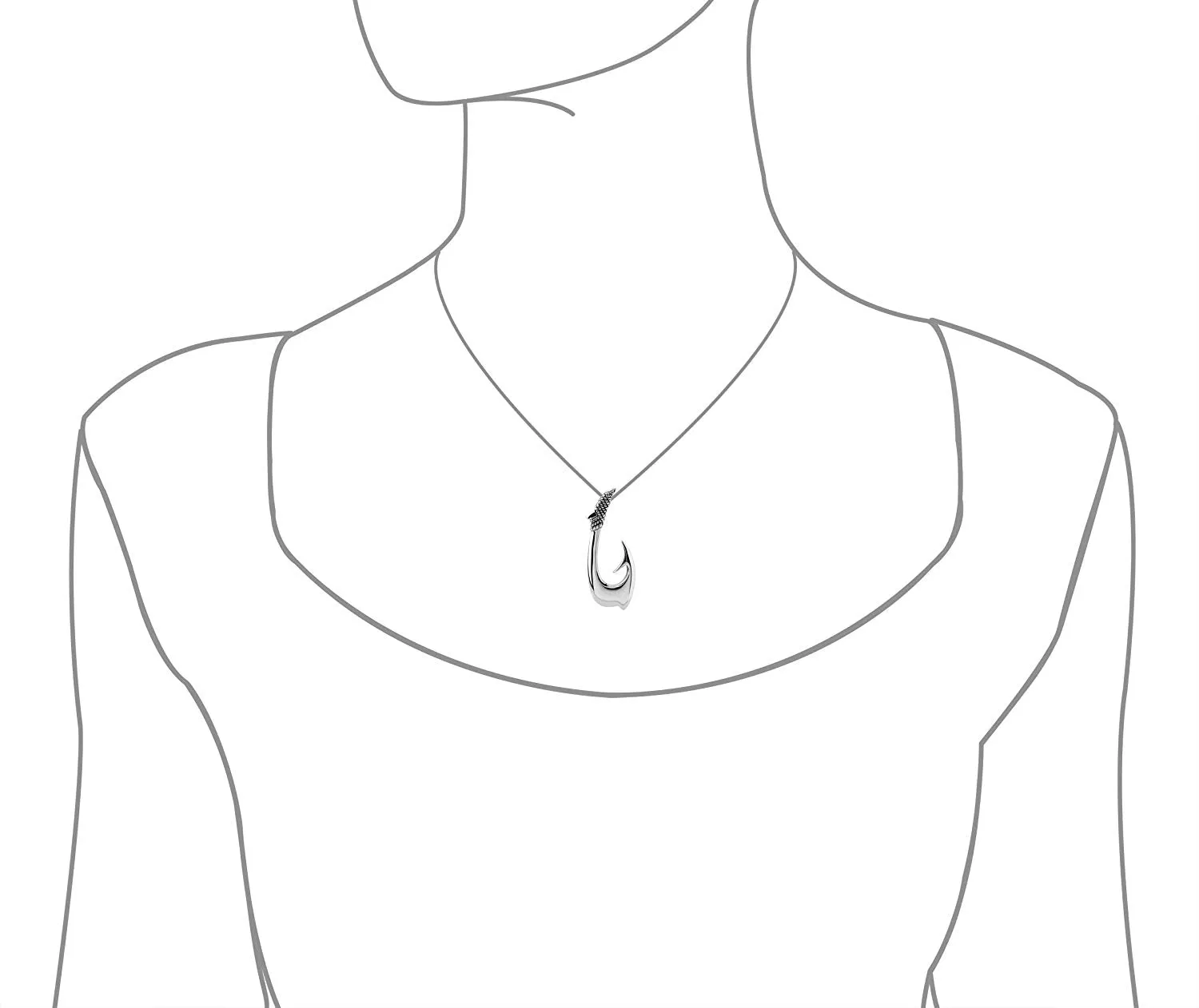 Sterling Silver Large Plain Fish Hook Pendant